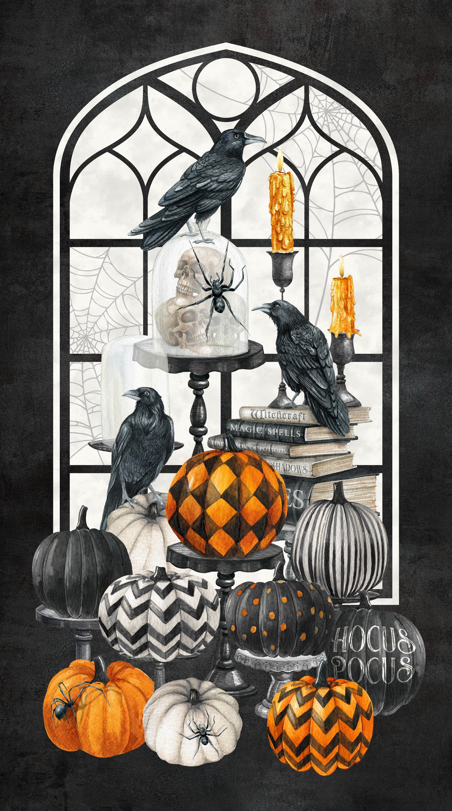 Spellbound - Crows and Pumpkins PANEL 60x110 cm (24x42") - Price per panel