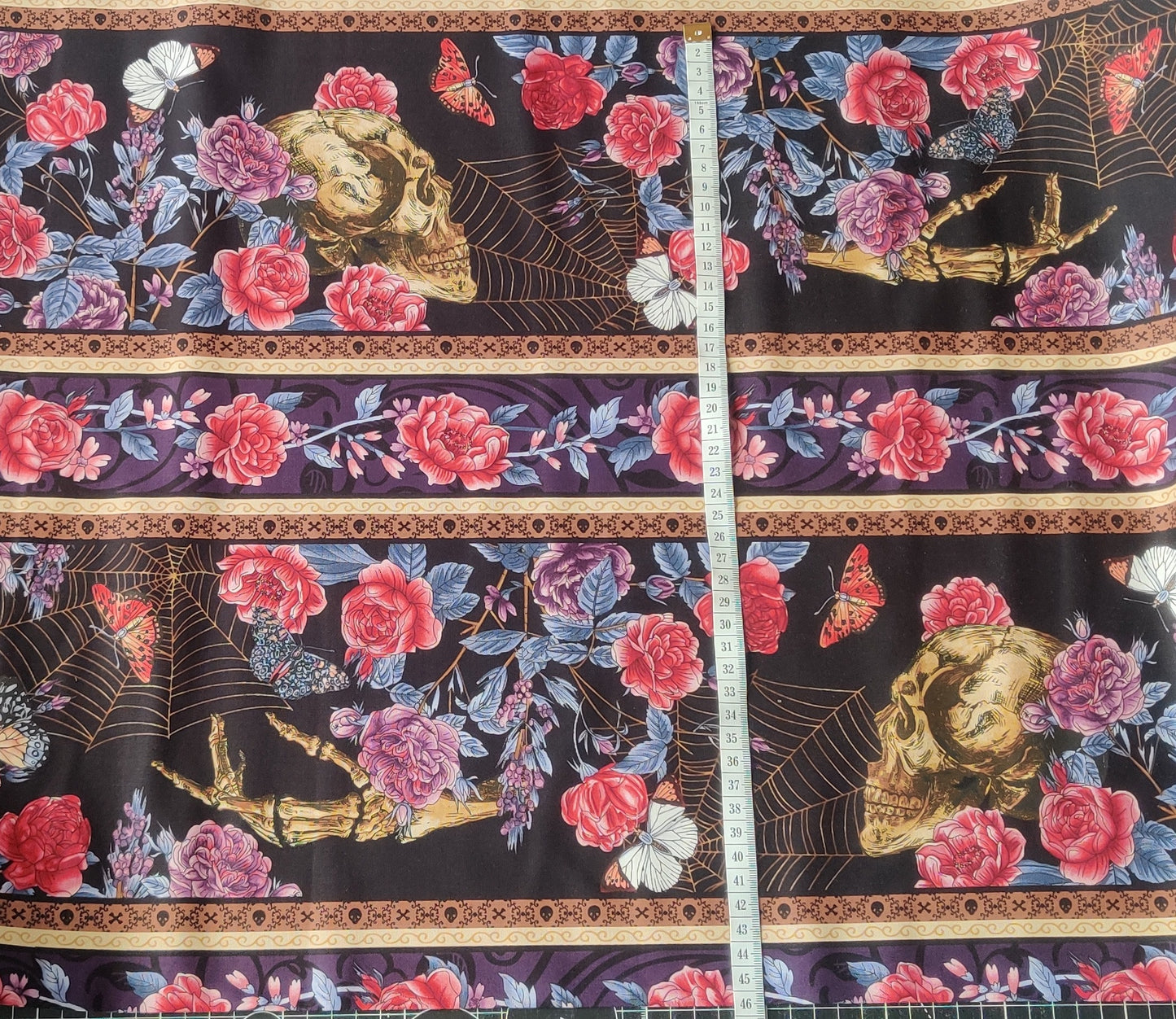 Bones Collection - Bones and Floral border stripe - Black