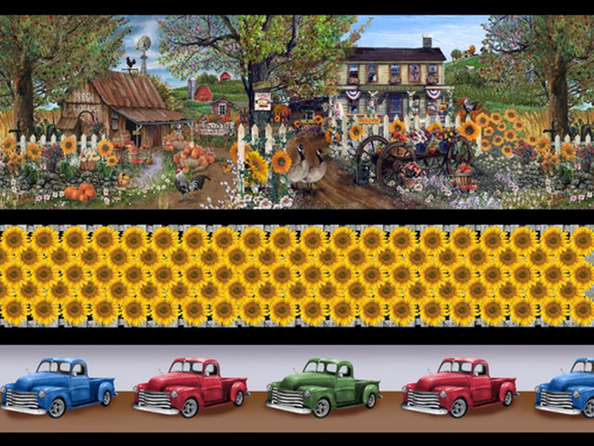 Country Paradise - Strips of Sunflowers, Trucks & Country Town