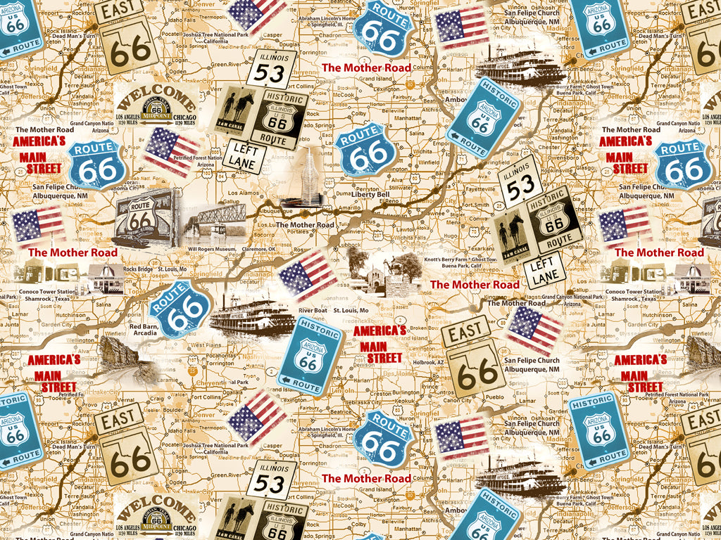 Route 66 - Route 66 Antique Map - Tan