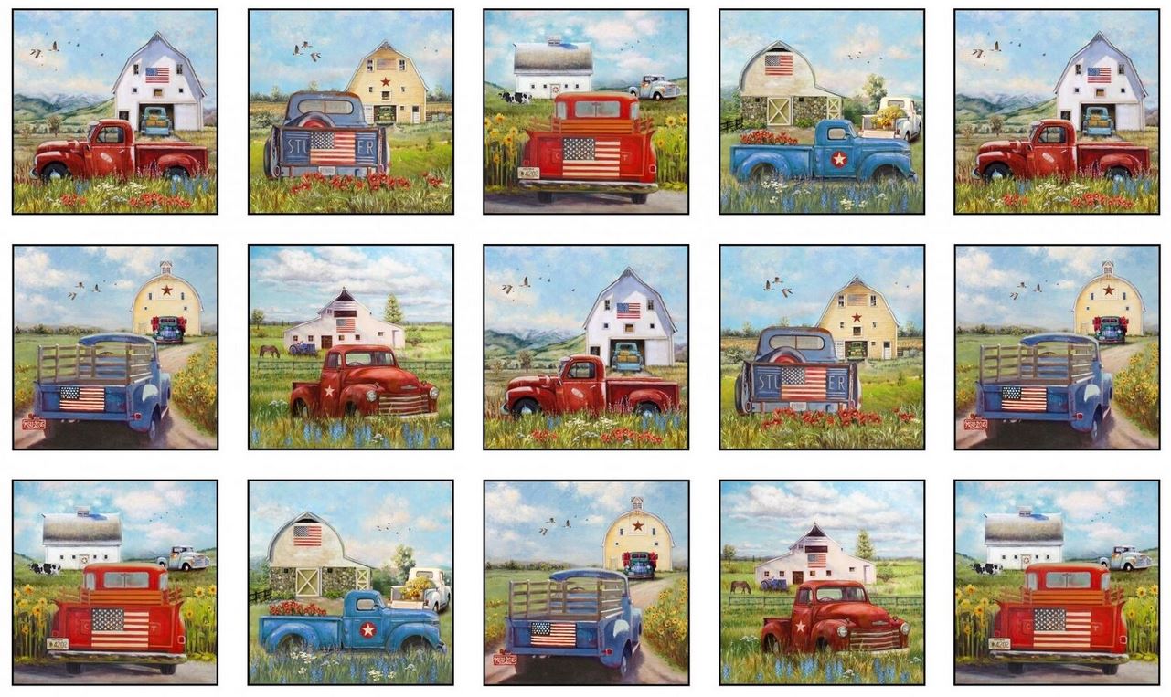 American Spirit - Patriotic Pickup Truck 24" x 44" PANEL - Price is per panel