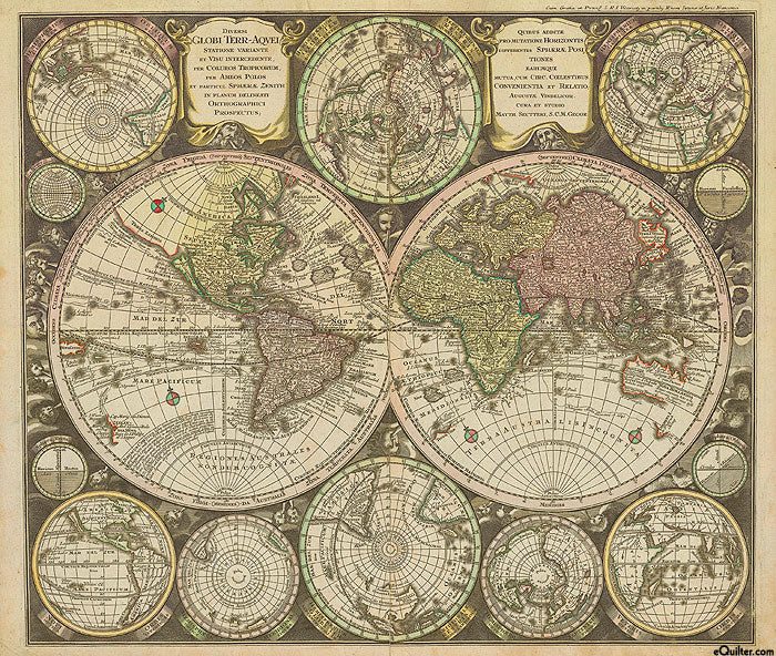 Vintage Blueprints - World Map - Beige - 36" X 44" PANEL - Price is per panel