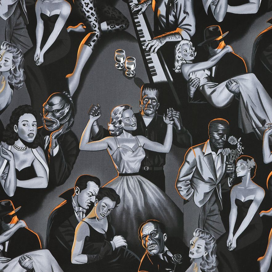 Nicole's Prints - Scream Date Pin Up Horror Monsters - Grey