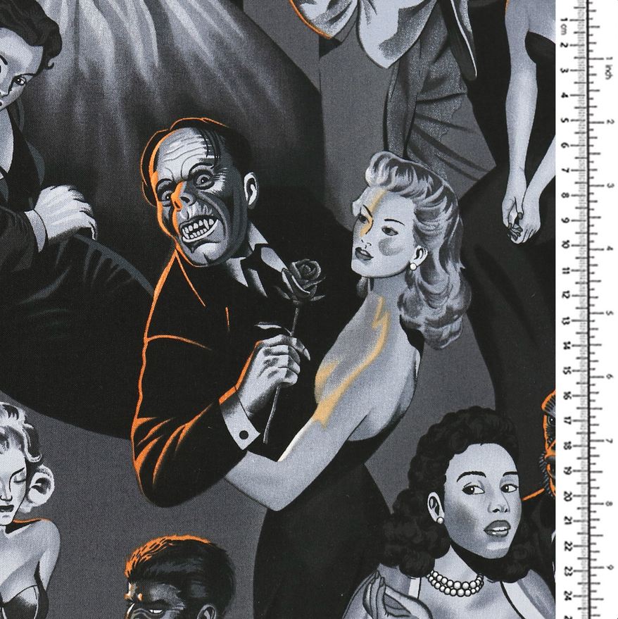 Nicole's Prints - Scream Date Pin Up Horror Monsters - Grey