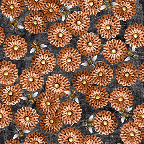 Full Steam Ahead - Flowers and bees - Copper and charcoal