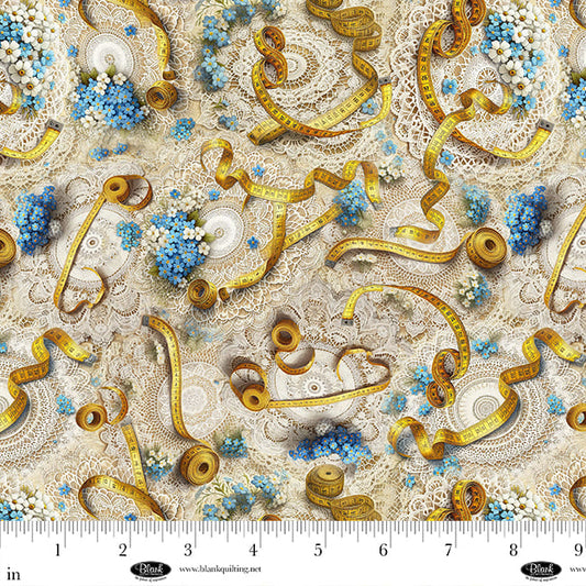 Forget Me Not - Sewing supplies on lace - Ecru