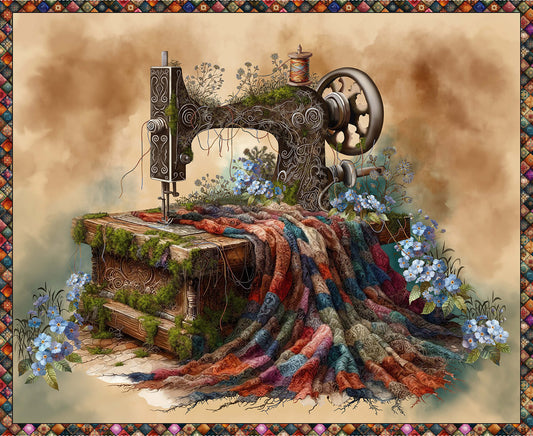 Forget Me Not - Vintage Sewing PANEL 91x112 cm (36x44") - Price per panel