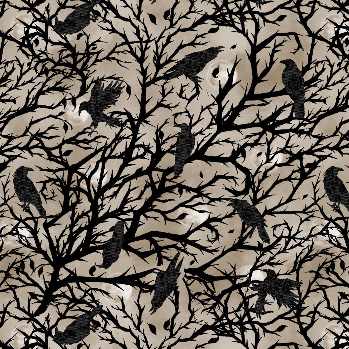 Darkly Enchanted - Crows in Tree Silhouette - Taupe