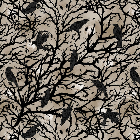 Darkly Enchanted - Crows in Tree Silhouette - Taupe
