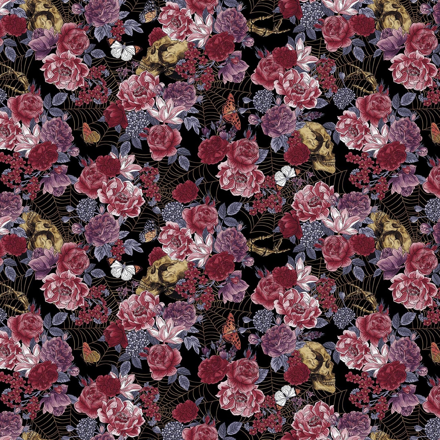 Bones Collection - Large Floral and Bones - Black