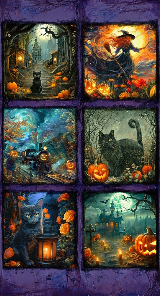 Moon Spell - Night Blue Witches Black Cat PANEL