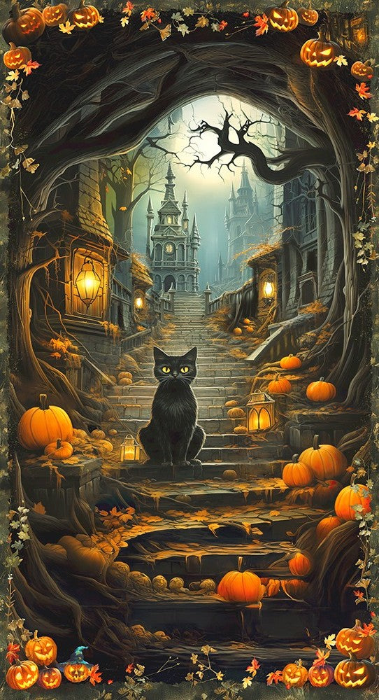 Moon Spell - Spooky Black Black Cat Haunted House PANEL