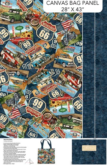 Historic Route 66 - CANVAS Tote Bag PANEL - Navy