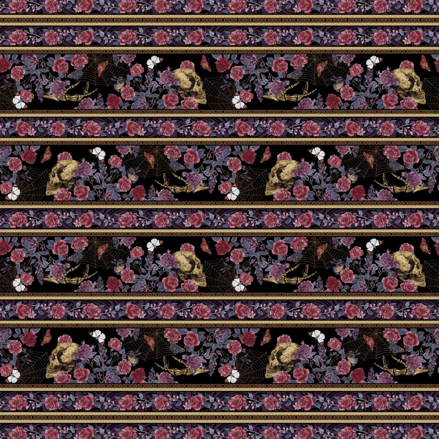 Bones Collection - Bones and Floral border stripe - Black