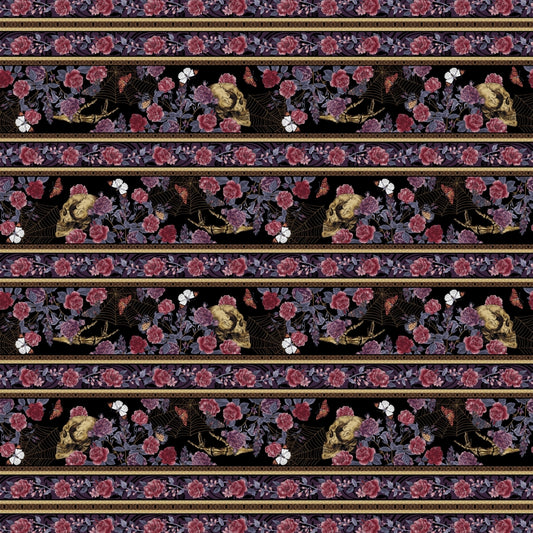 Bones Collection - Bones and Floral border stripe - Black