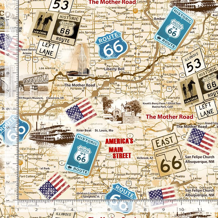 Route 66 - Route 66 Antique Map - Tan