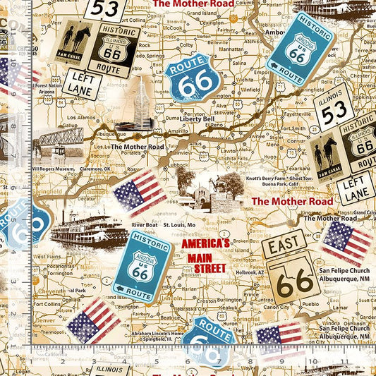 Route 66 - Route 66 Antique Map - Tan